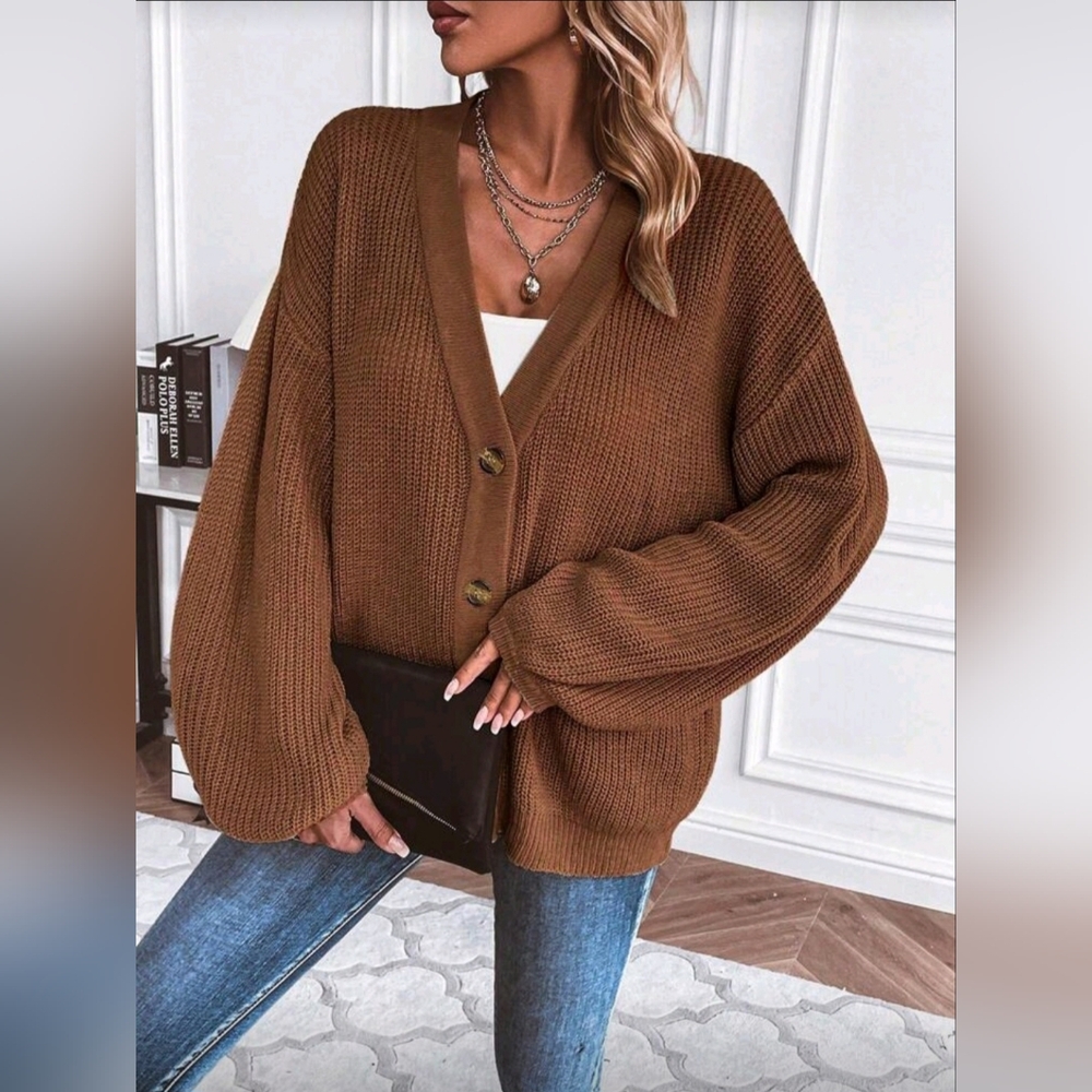 SHEIN Brown Women's Cardigan Sweater